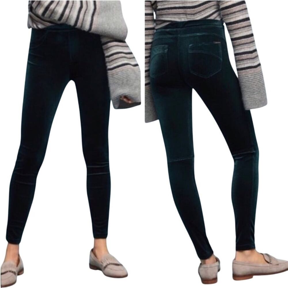 Anthropologie Sanctuary Velvet Leggings High Rise Pockets Holly Green Teal XS